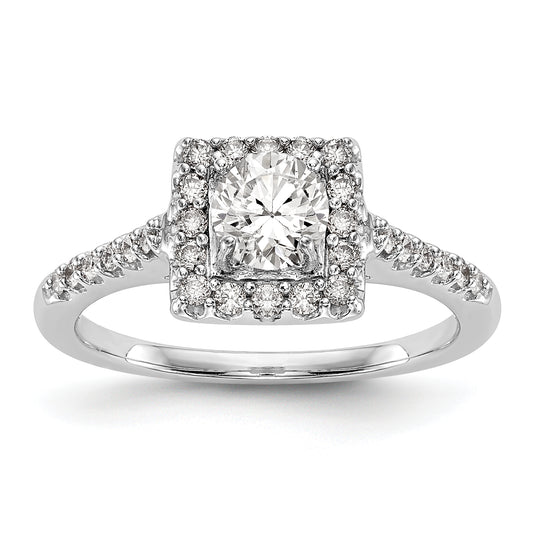 14KW Round Simulated Diamond Halo Engagement Ring