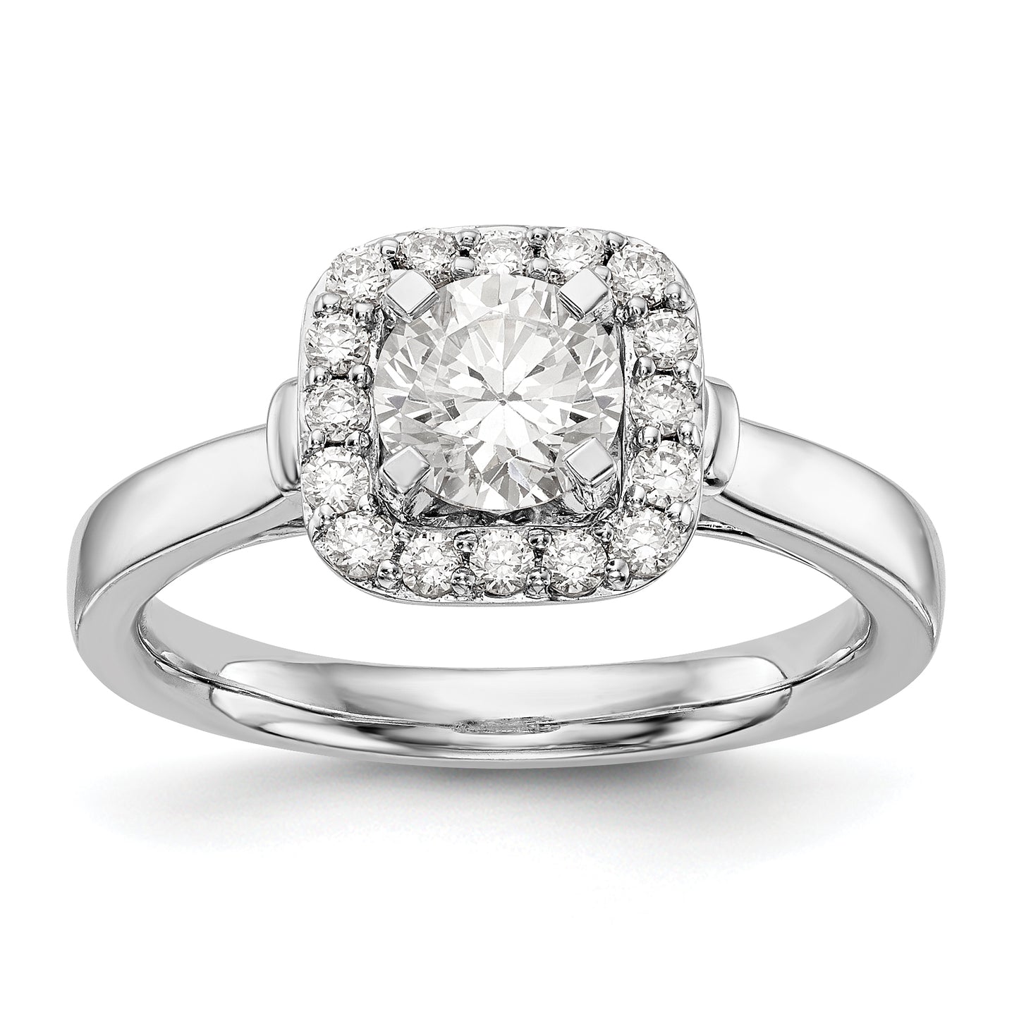 14kw Peg Set Simulated Diamond Cushion Halo Engagement Ring