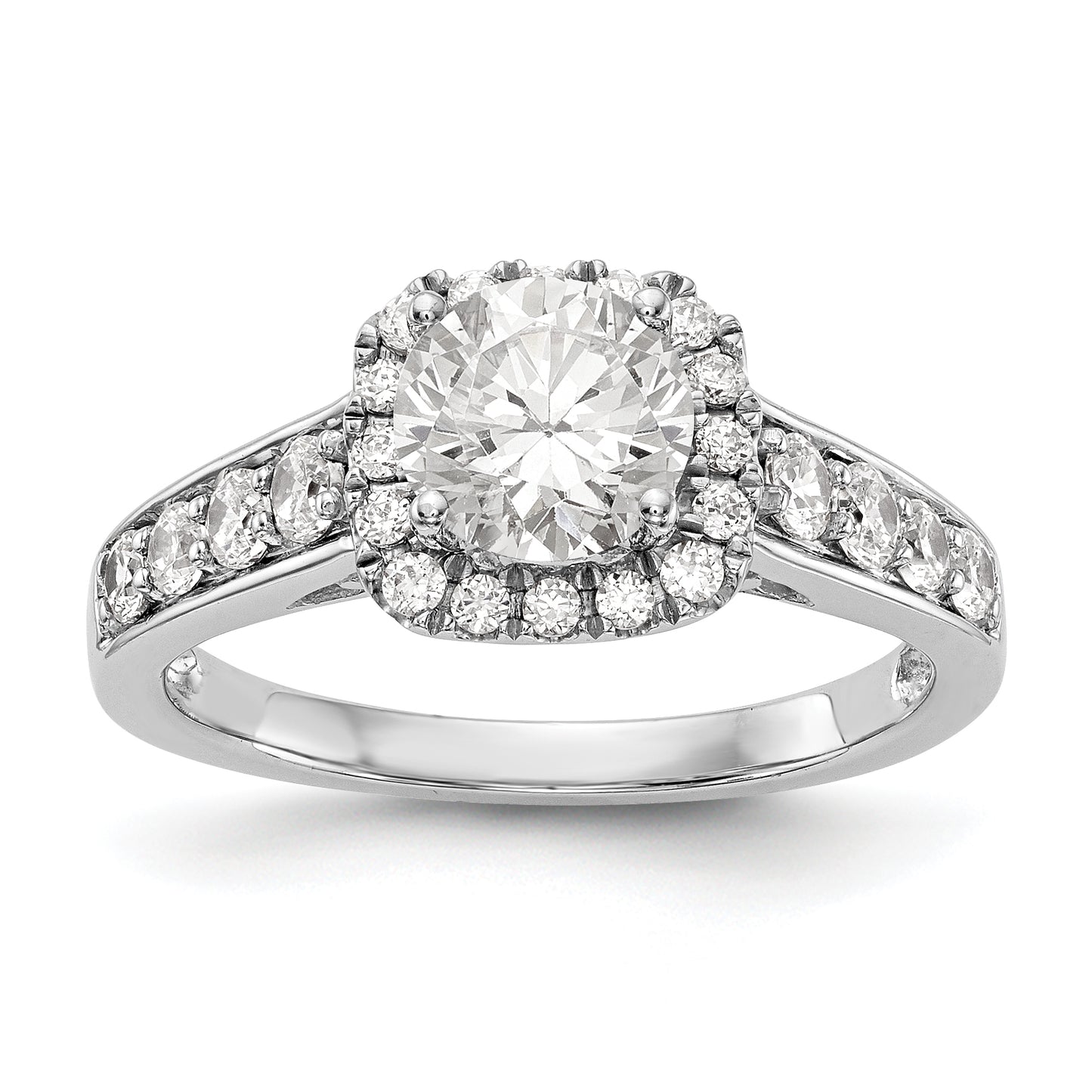 14kw Peg Set Simulated Diamond Cushion Halo Engagement Ring