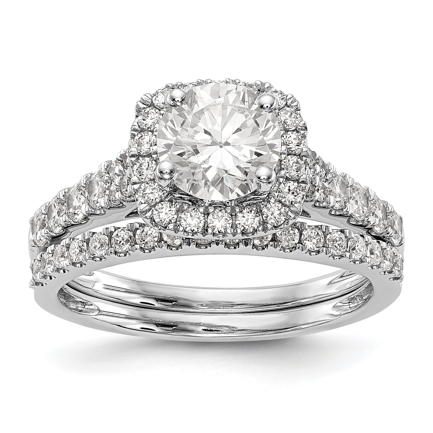 14kw Peg Set Simulated Diamond Cushion Halo Engagement Ring