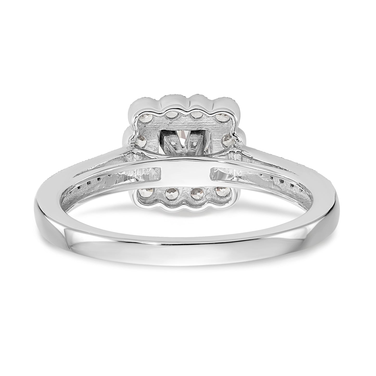 14K White Gold Peg Set Simulated Diamond Cushion Halo Engagement Ring