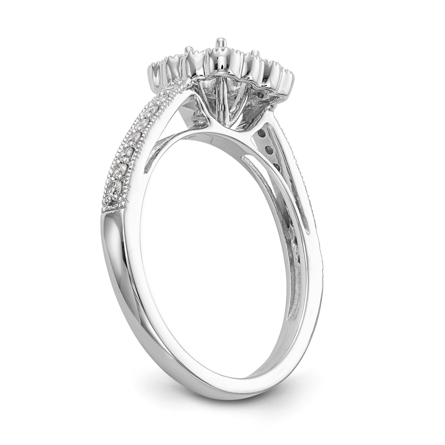 14K White Gold Peg Set Simulated Diamond Cushion Halo Engagement Ring