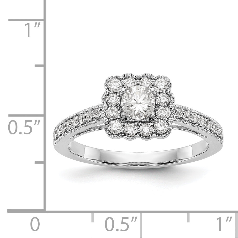 14K White Gold Peg Set Simulated Diamond Cushion Halo Engagement Ring