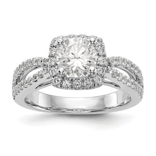 14kw Round Simulated Diamond Cushion Halo Engagement Ring