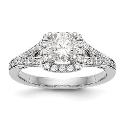 14kw Round Simulated Diamond Cushion Halo Engagement Ring