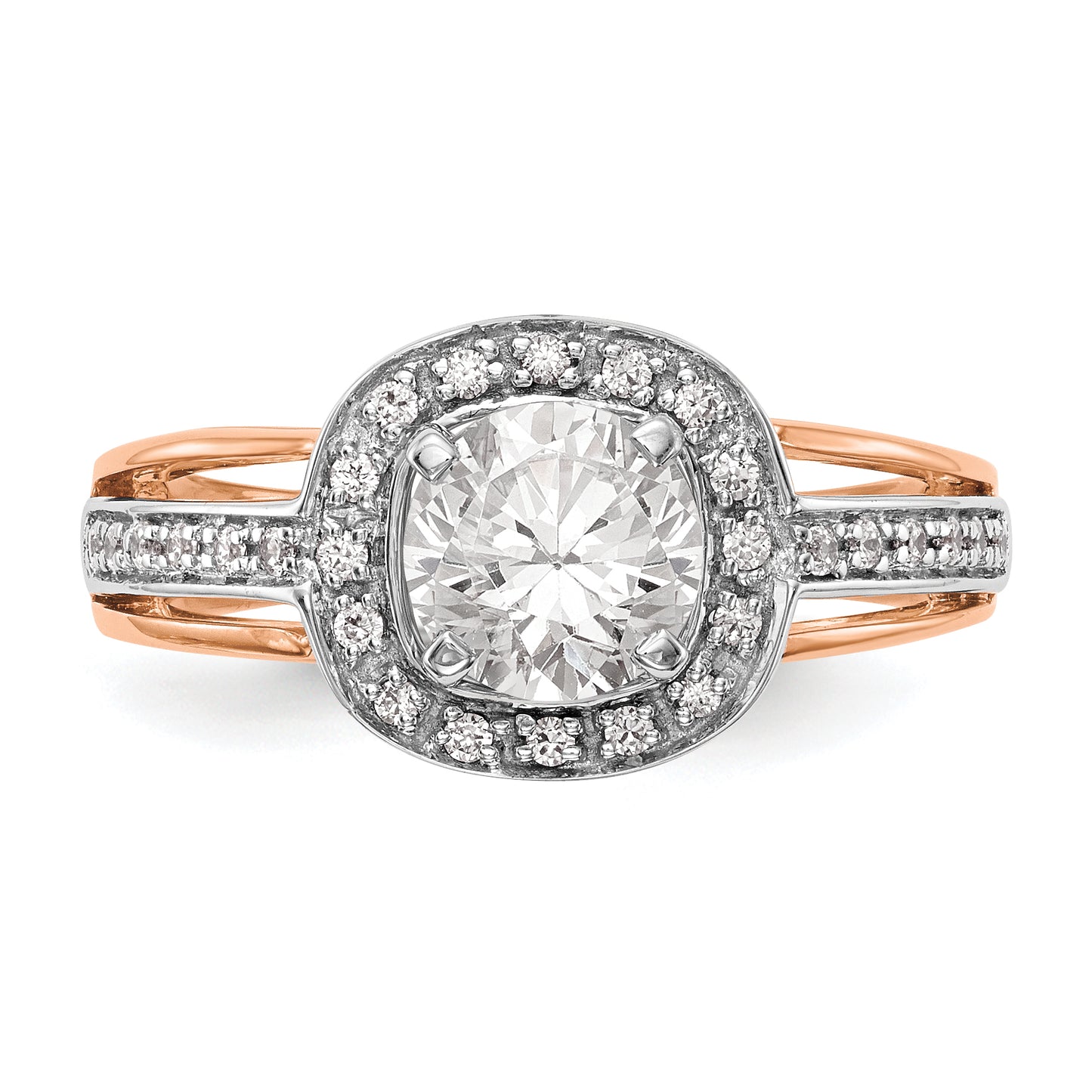 14k R and W Peg Set CZ Cushion Halo Engagement Ring