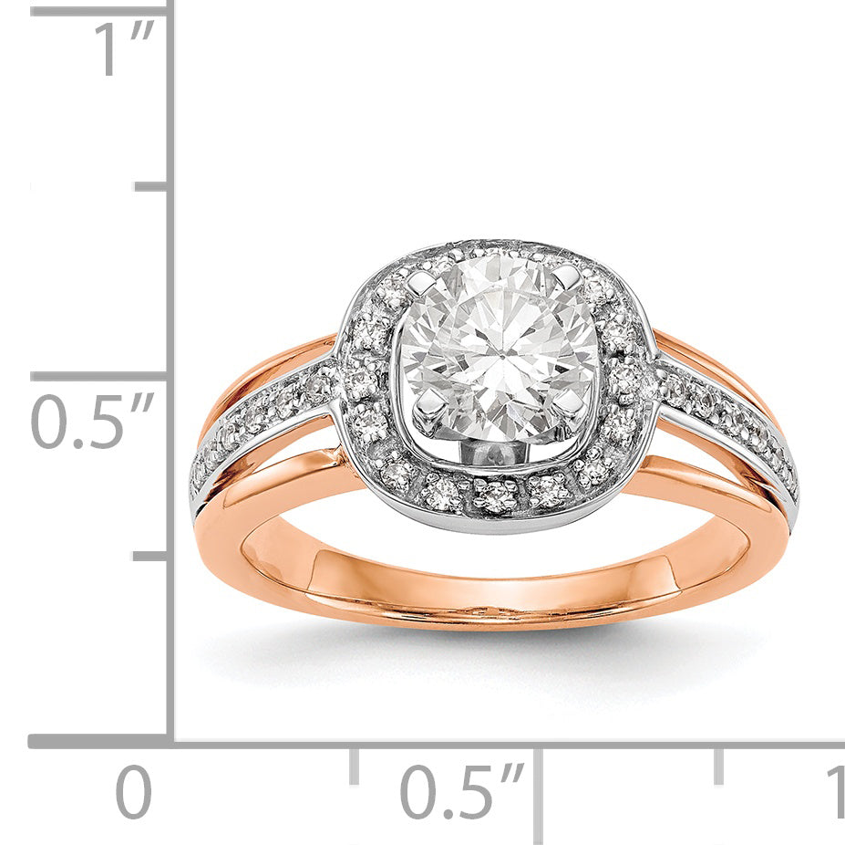 14k R and W Peg Set CZ Cushion Halo Engagement Ring