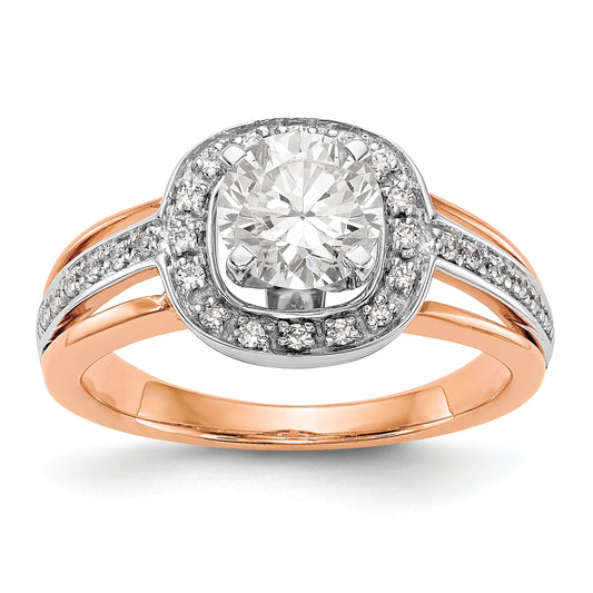 14k R and W Peg Set CZ Cushion Halo Engagement Ring