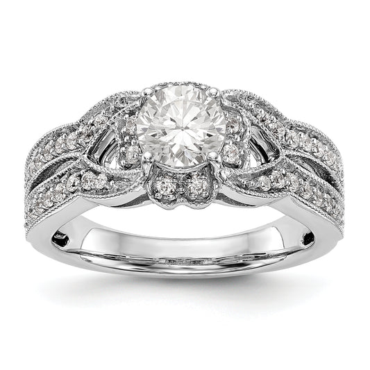 14K White Gold Simulated Diamond Halo Engagement Ring