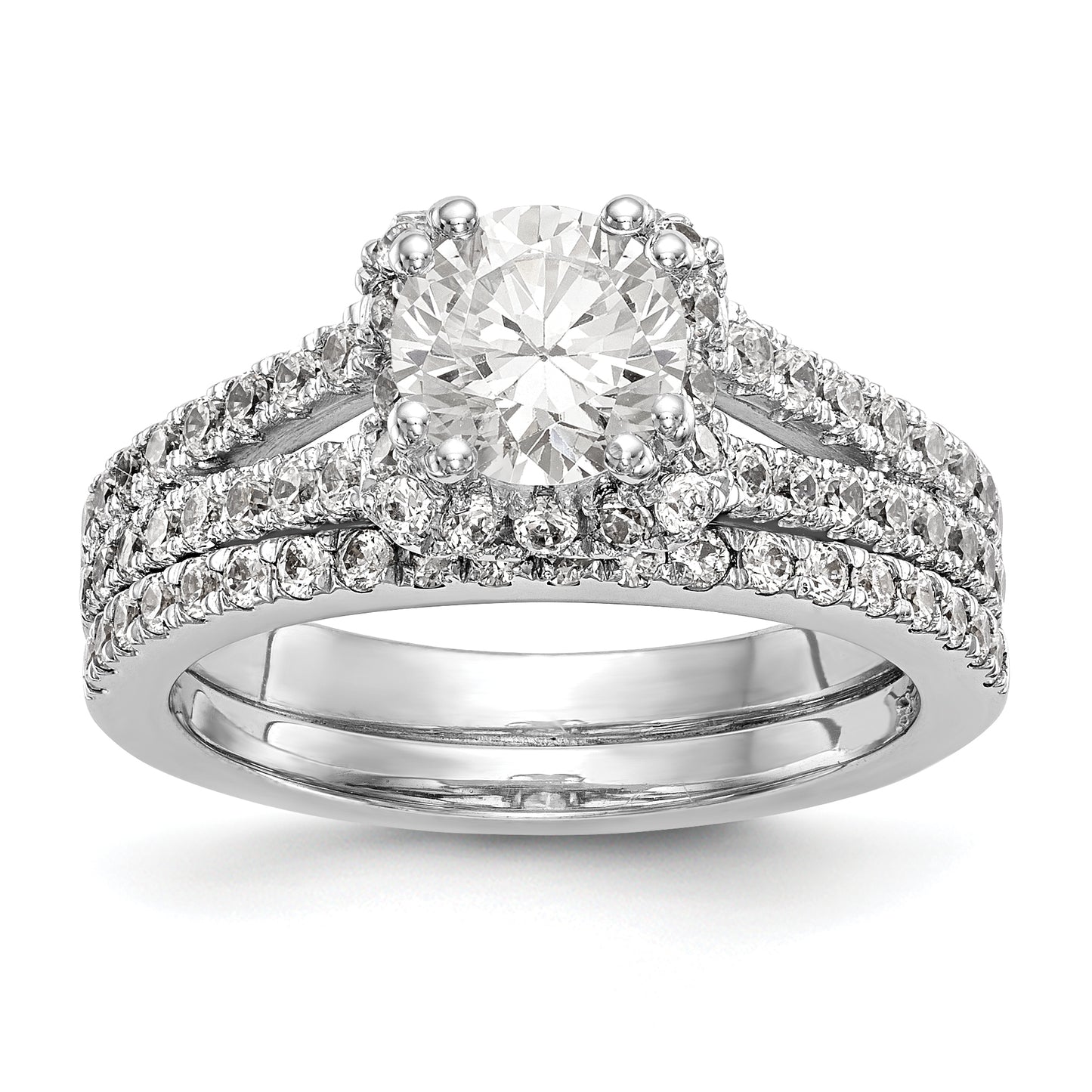 14K White Gold Round Simulated Diamond Halo Engagement Ring