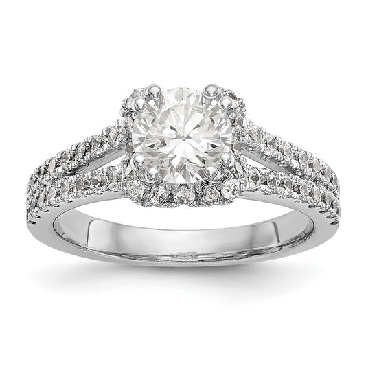 14K White Gold Round Simulated Diamond Halo Engagement Ring