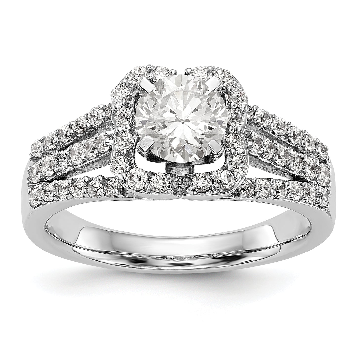 14kw Peg Set Simulated Diamond Halo Engagement Ring