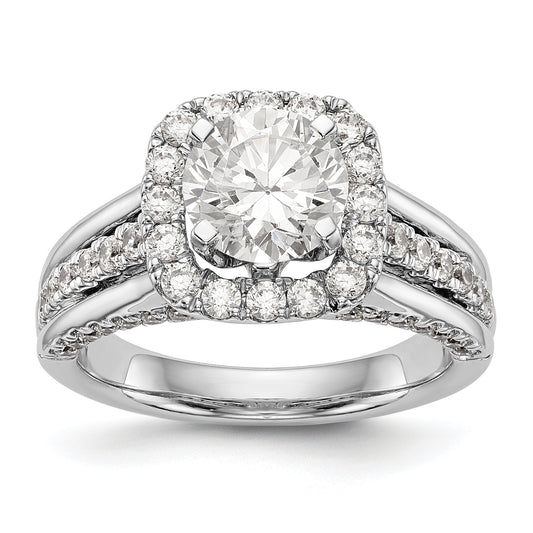 14K White Gold Round Simulated Diamond Halo Engagement Ring