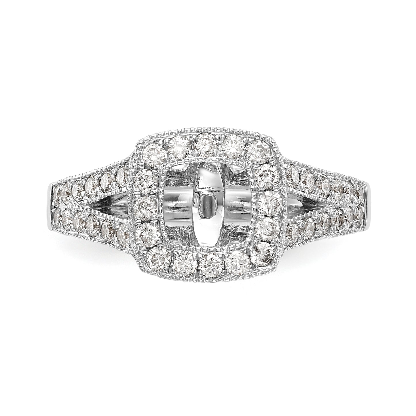 14K White Gold Peg Set Simulated Diamond Cushion HaloEngagement Ring