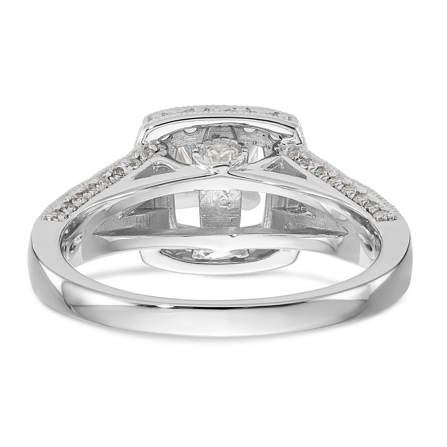 14K White Gold Peg Set Simulated Diamond Cushion HaloEngagement Ring