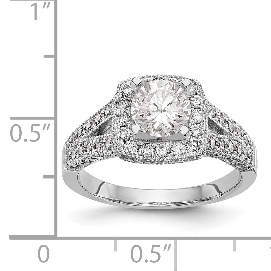 14K White Gold Peg Set Simulated Diamond Cushion HaloEngagement Ring