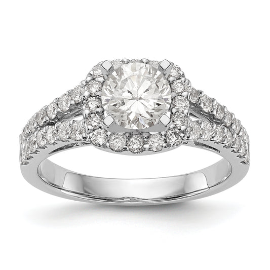 14K White Gold Peg Set Dia CZ Cushion Halo Engagement Ring