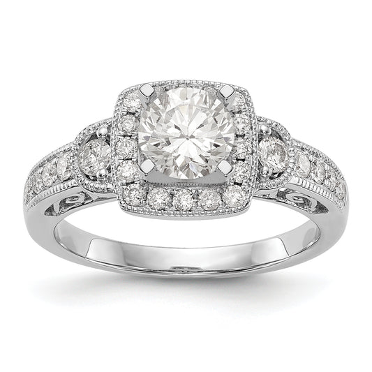 14K White Gold Peg Set Simulated Diamond Cushion HaloEngagement Ring