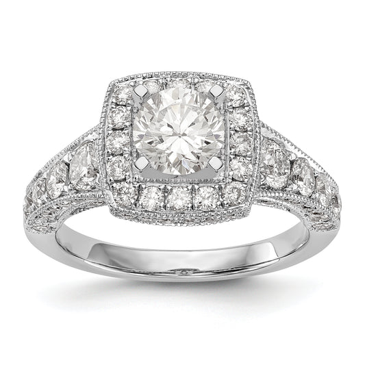 14K White Gold Peg Set Diamond Cushion Halo CZ Engagement Ring