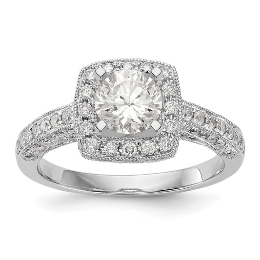 14K White Gold Peg Set Simulated Diamond Cushion HaloEngagement Ring