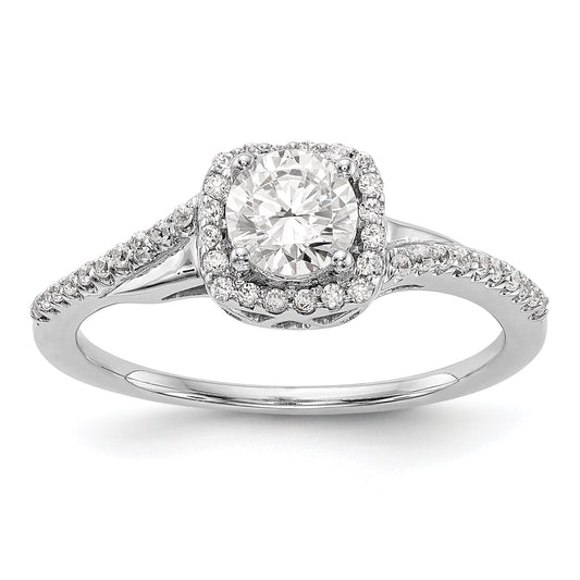 14K White Gold Simulated Diamond Cushion Halo Engagement Ring