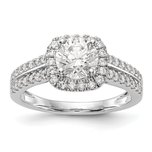 14K White Gold Simulated Diamond Cushion Halo Engagement Ring