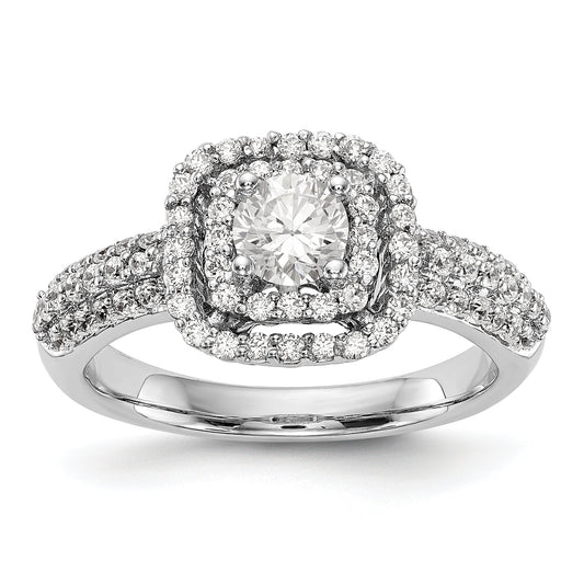 14K White Gold Simulated Diamond Double Cushion Halo Engagement Ring