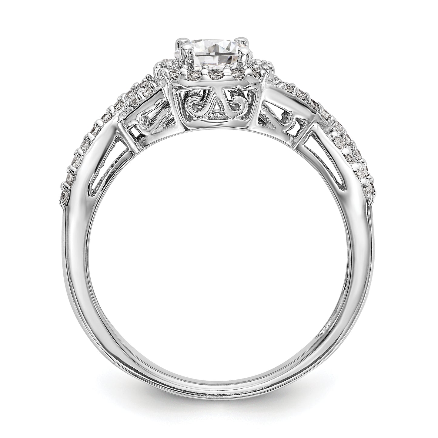 14K White Gold Simulated Diamond Halo Engagement Ring