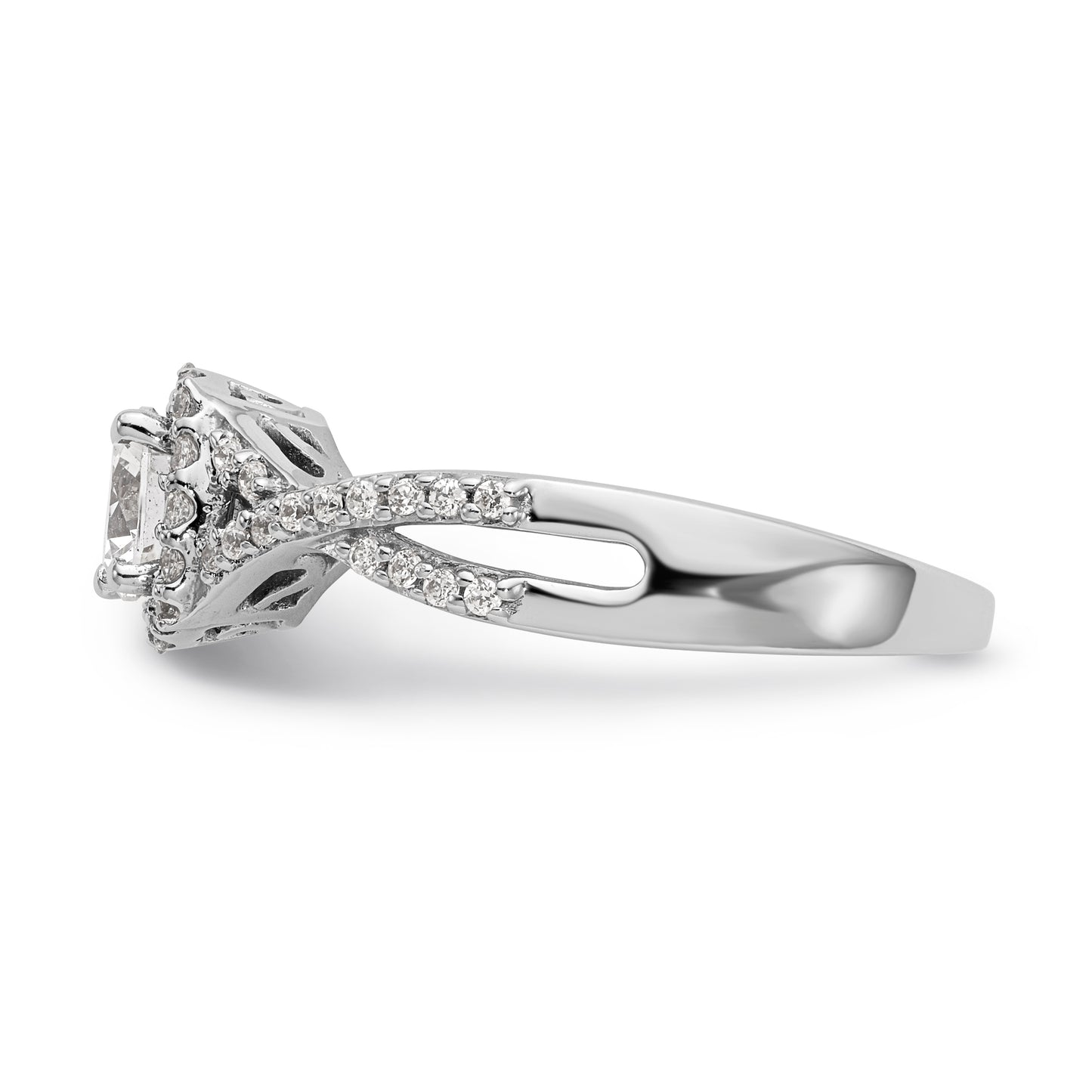 14K White Gold Simulated Diamond Halo Engagement Ring