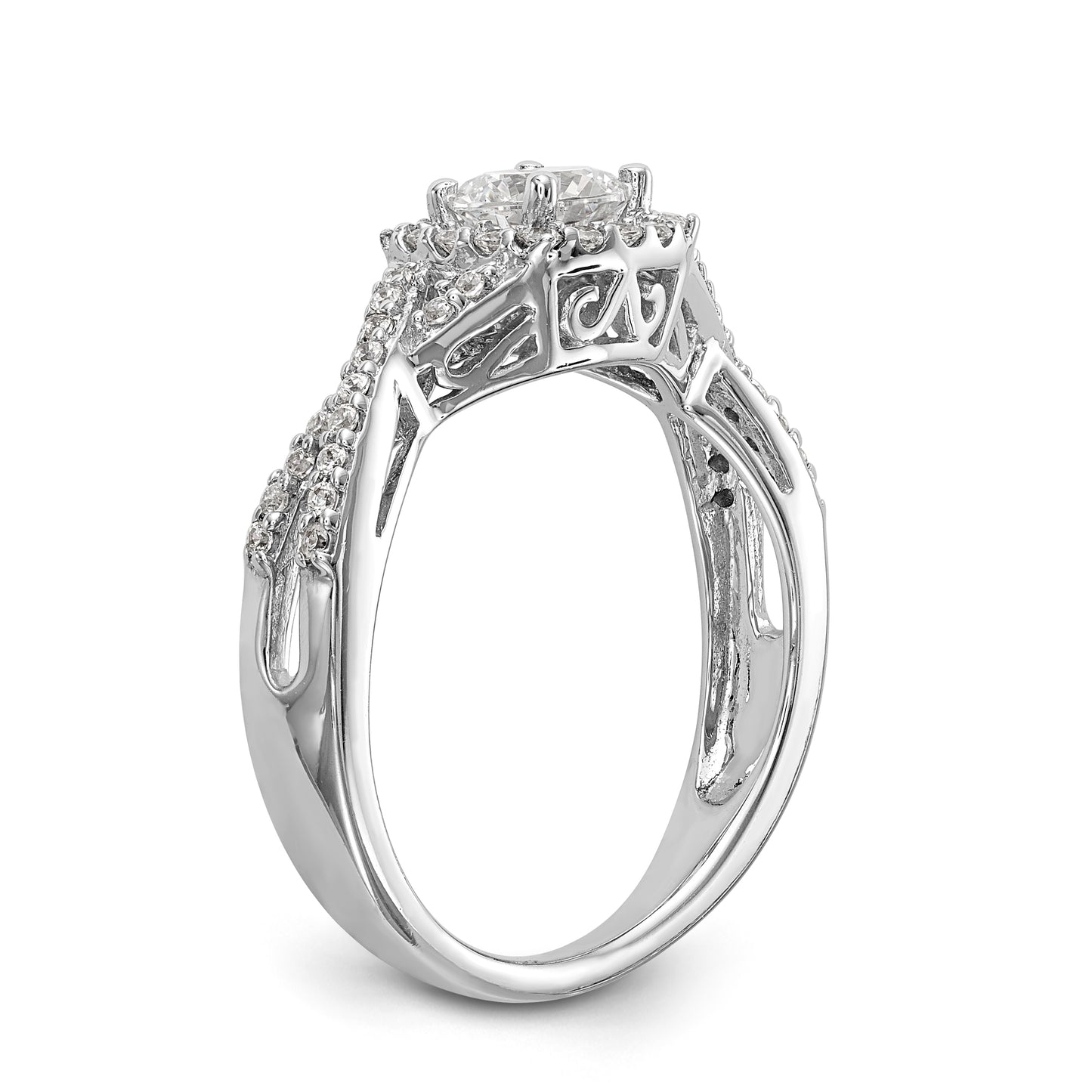 14K White Gold Simulated Diamond Halo Engagement Ring