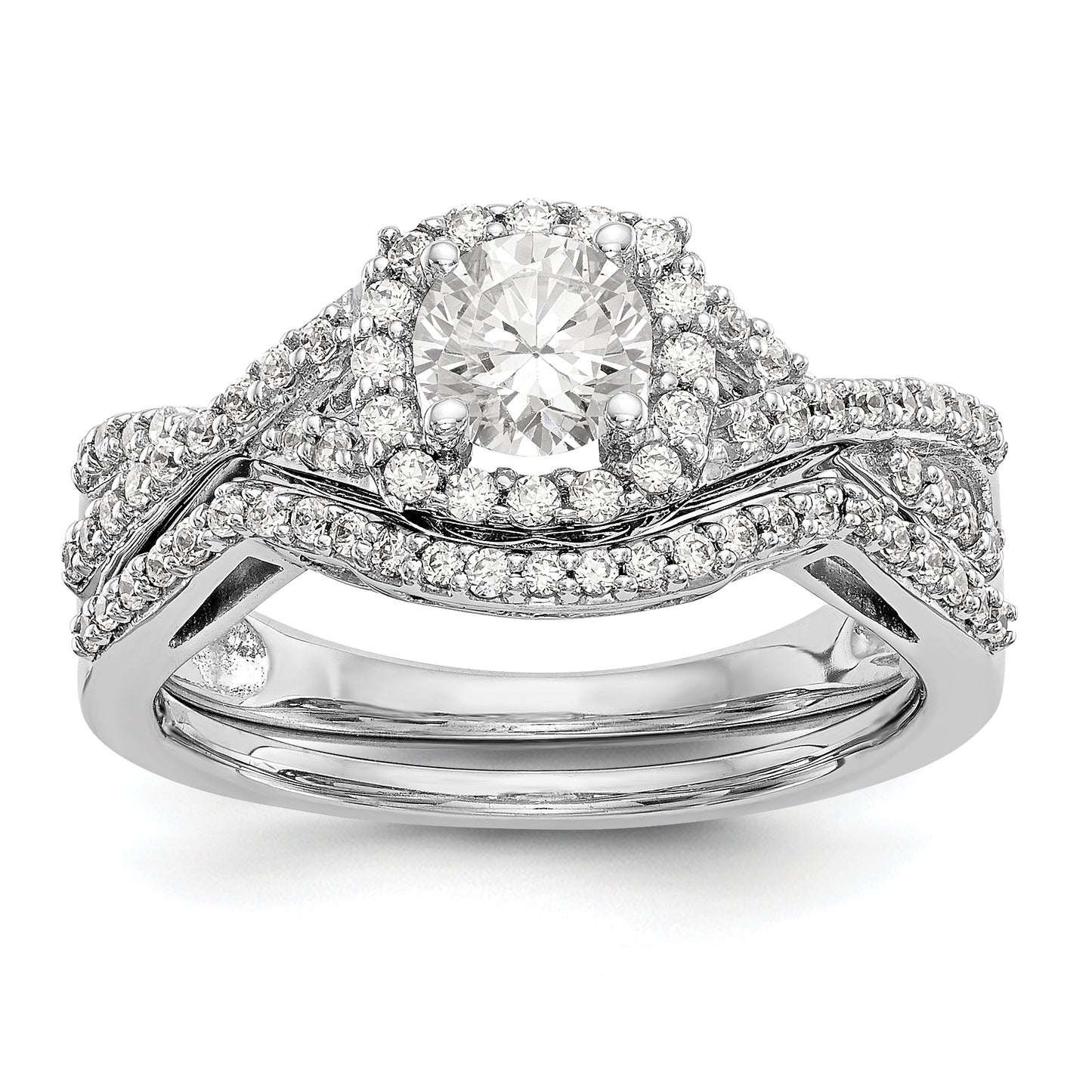 14K White Gold Simulated Diamond Halo Engagement Ring