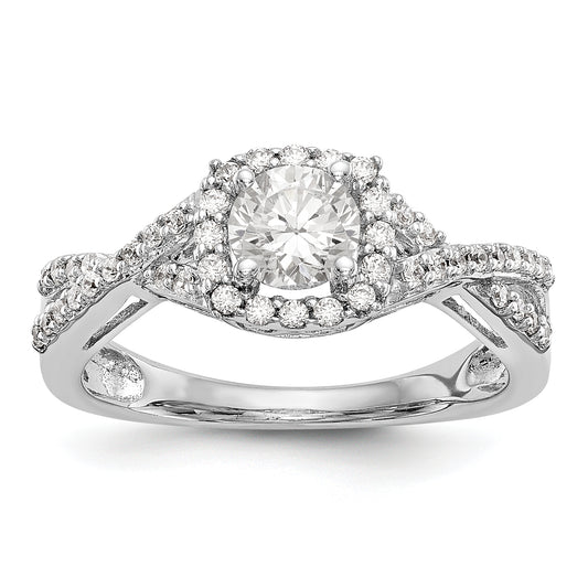 14K White Gold Simulated Diamond Halo Engagement Ring