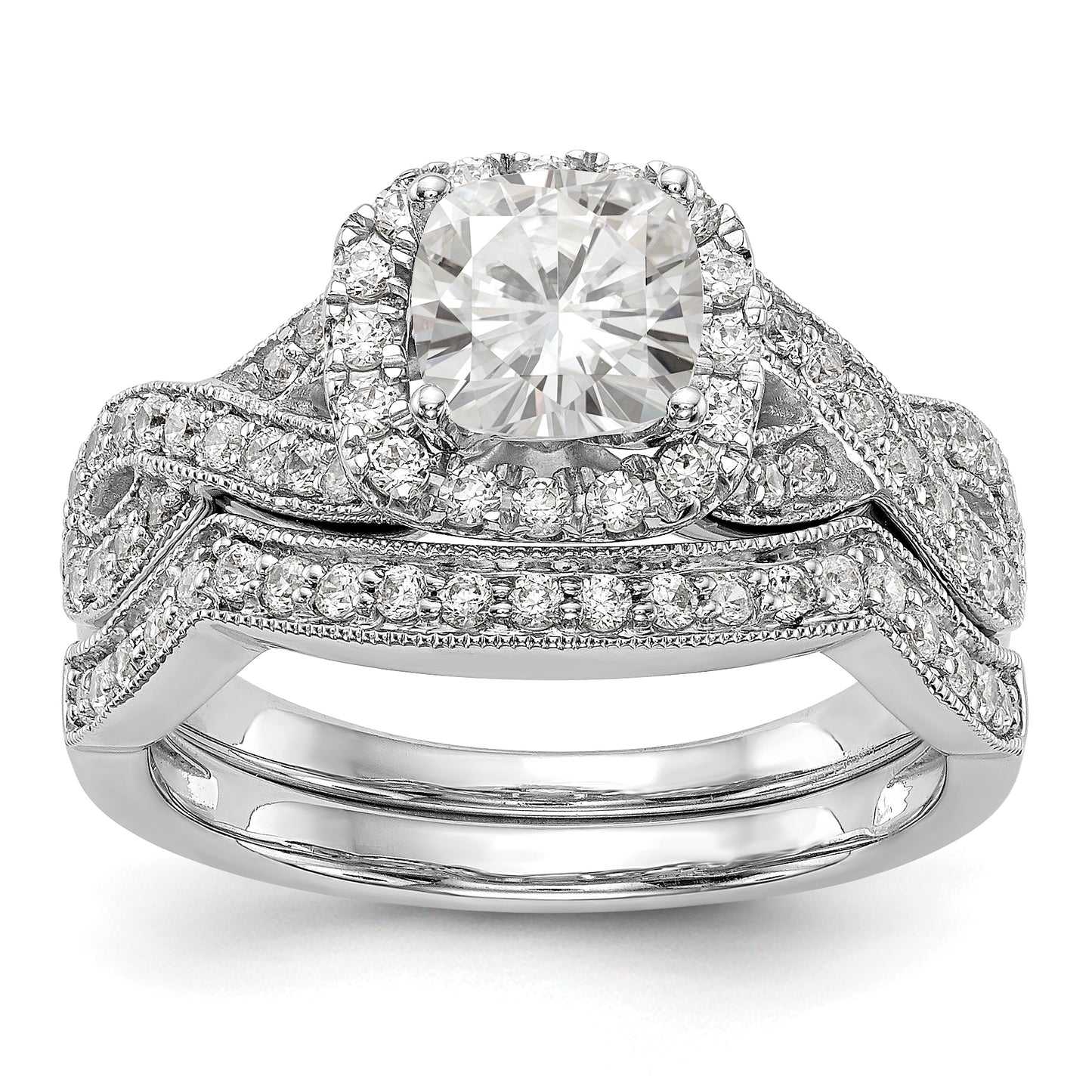 14K White Gold Simulated Diamond Halo Engagement Ring