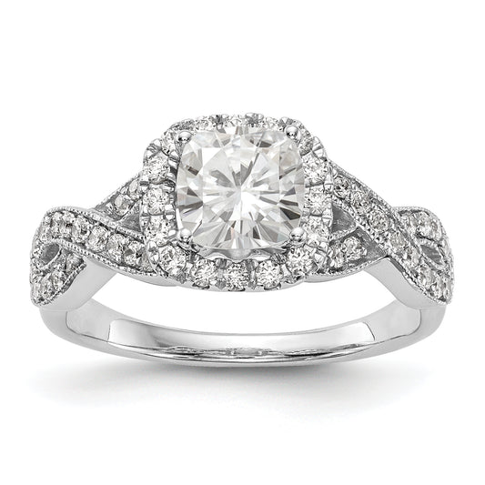 14K White Gold Simulated Diamond Halo Engagement Ring