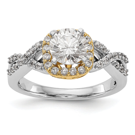 14ktt Peg Set Simulated Diamond Halo Engagement Ring