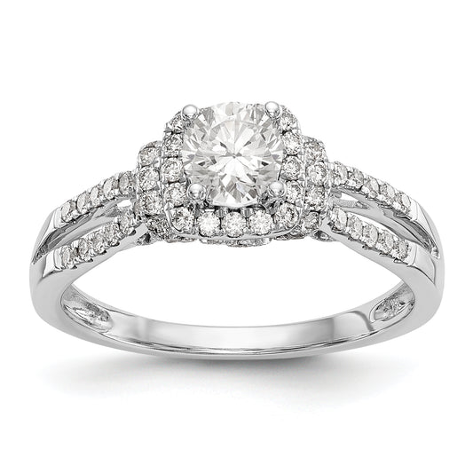 14K White Gold Simulated Diamond Halo Engagement Ring