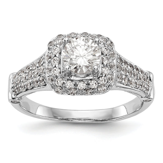 14K White Gold Simulated Diamond Halo Engagement Ring