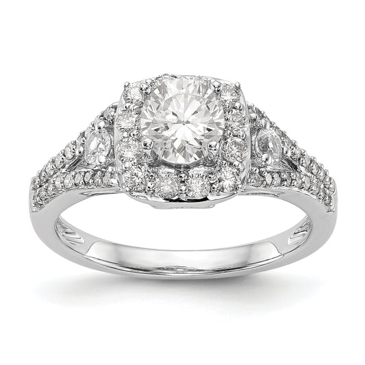 14K White Gold Simulated Diamond Cushion Halo Engagement Ring