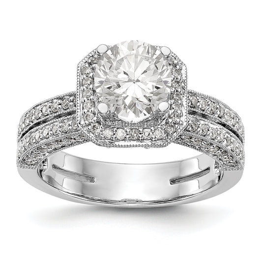 14kw Round Simulated Diamond Cushion Halo Engagement Ring