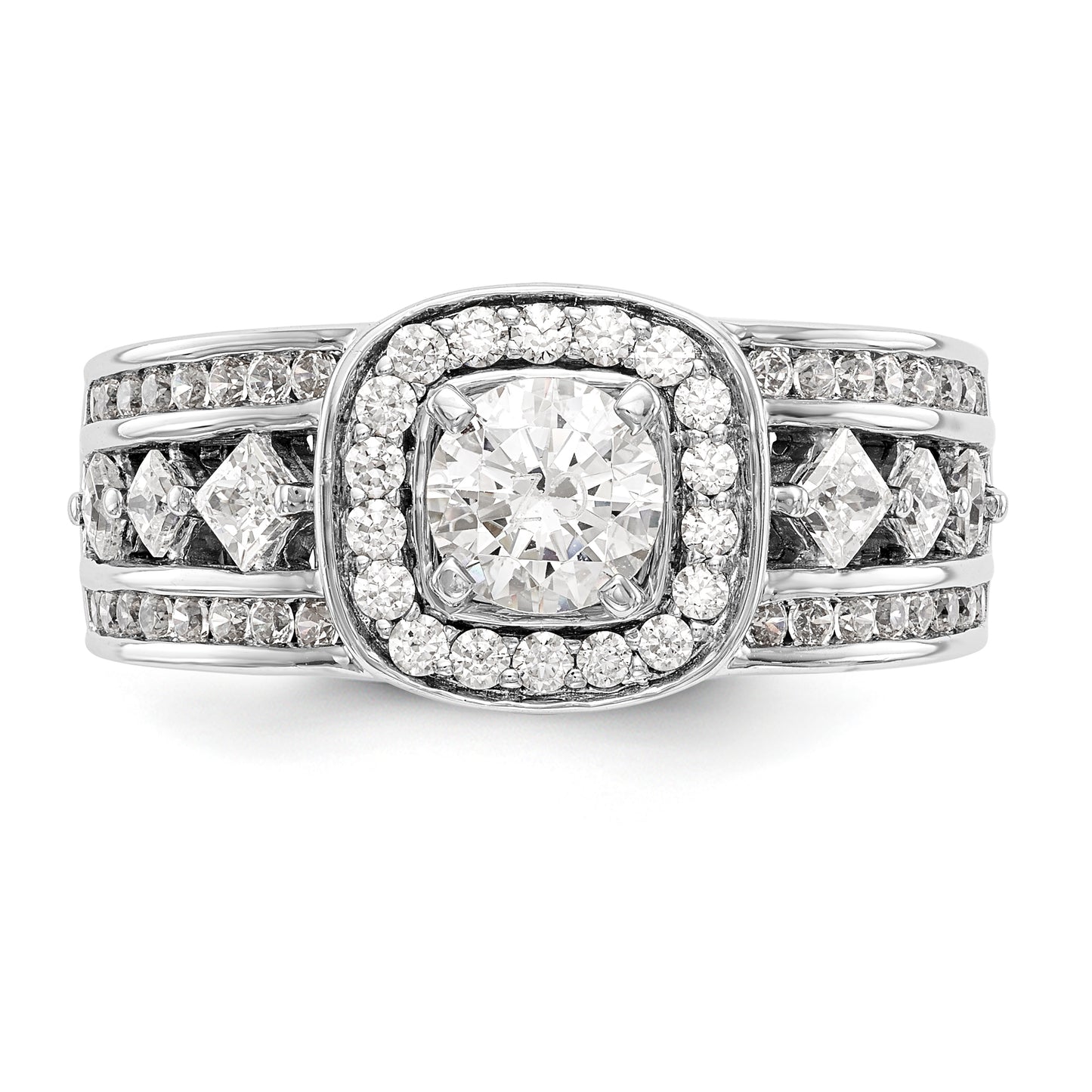 14kw Peg Set Simulated Diamond Fancy Halo Engagement Ring