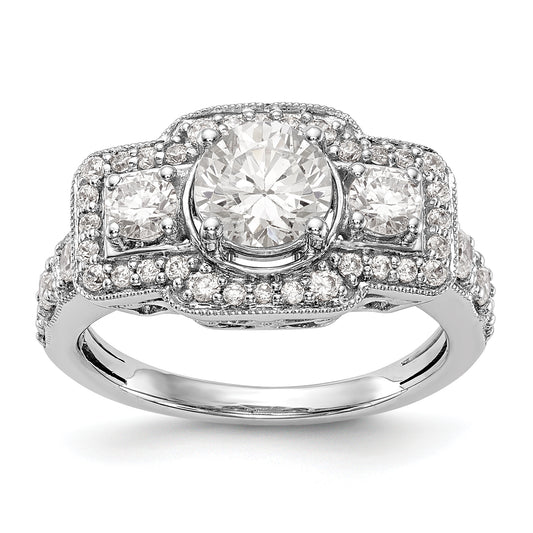 14K White Gold Simulated Diamond Fancy Halo Engagement Ring