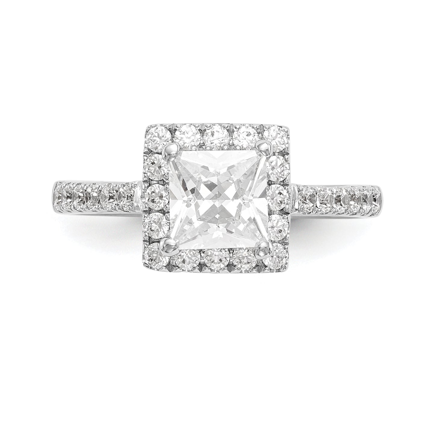 14K White Gold Diamond Princess CZ Square Halo Engagement Ring