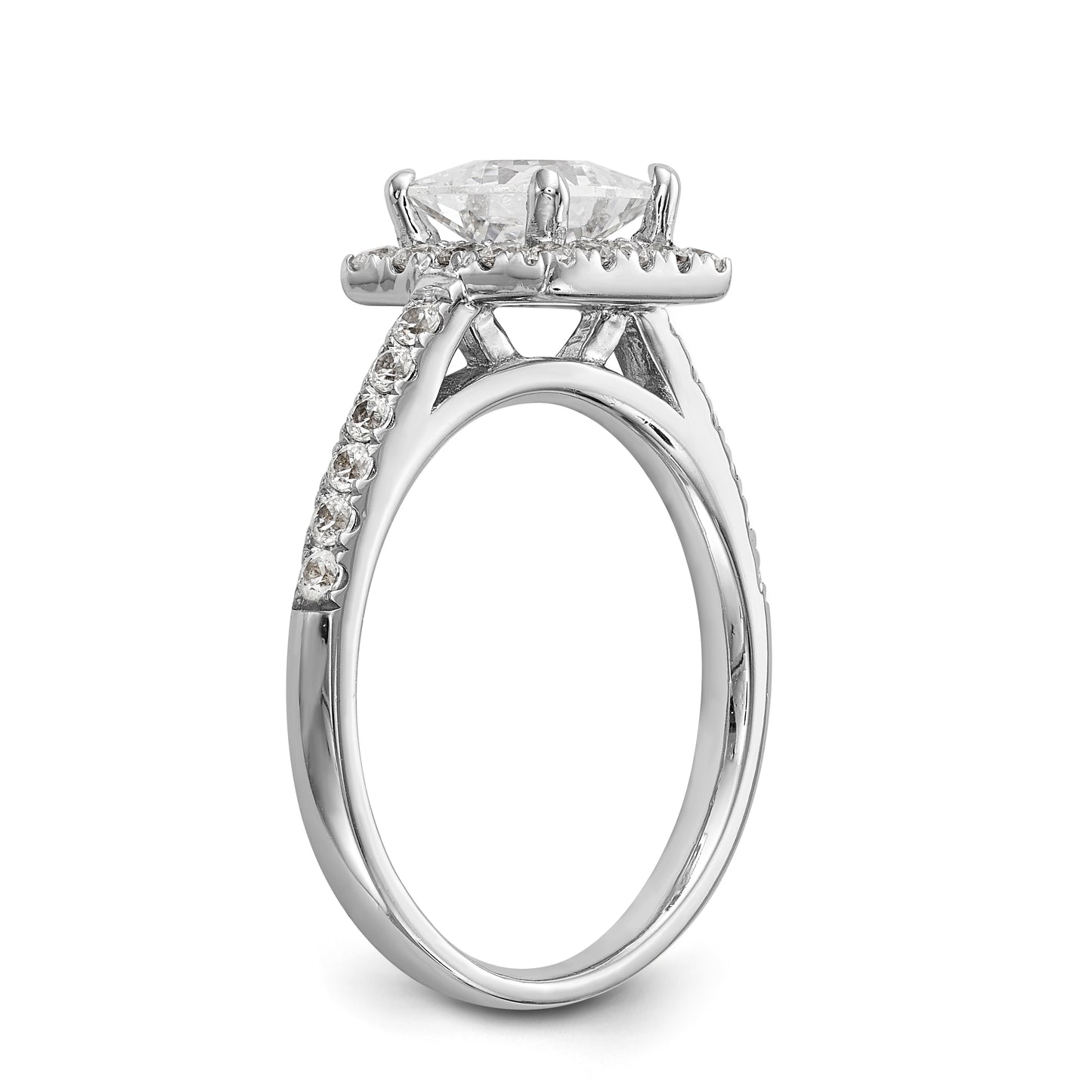 14K White Gold Diamond Princess CZ Square Halo Engagement Ring