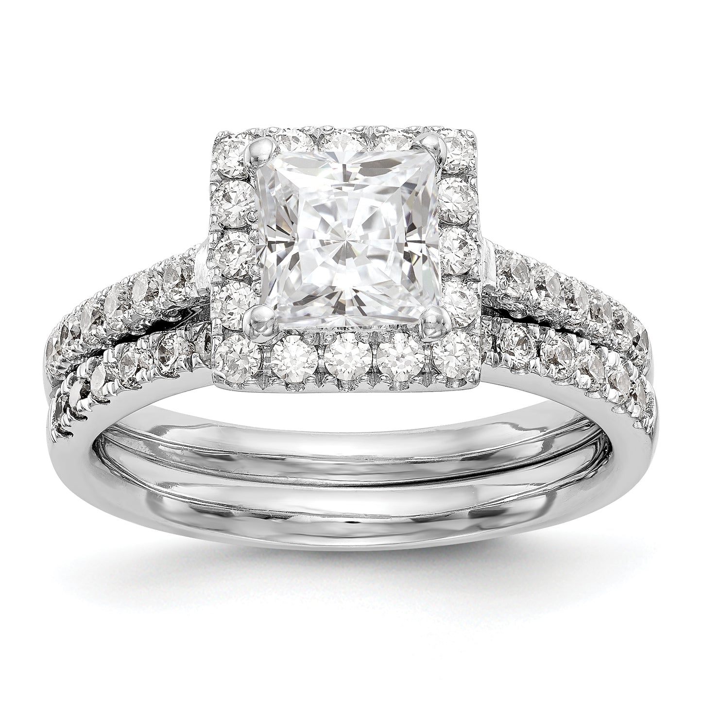 14K White Gold Diamond Princess CZ Square Halo Engagement Ring