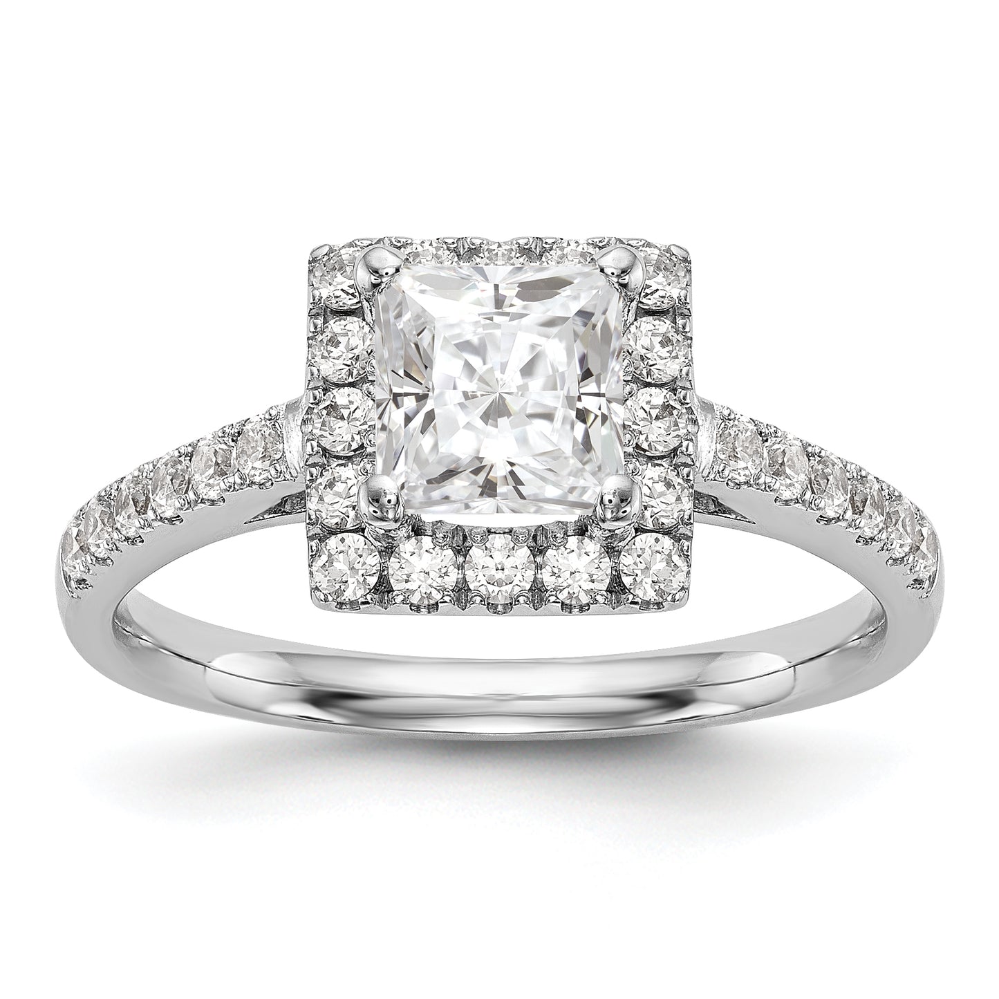 14K White Gold Diamond Princess CZ Square Halo Engagement Ring