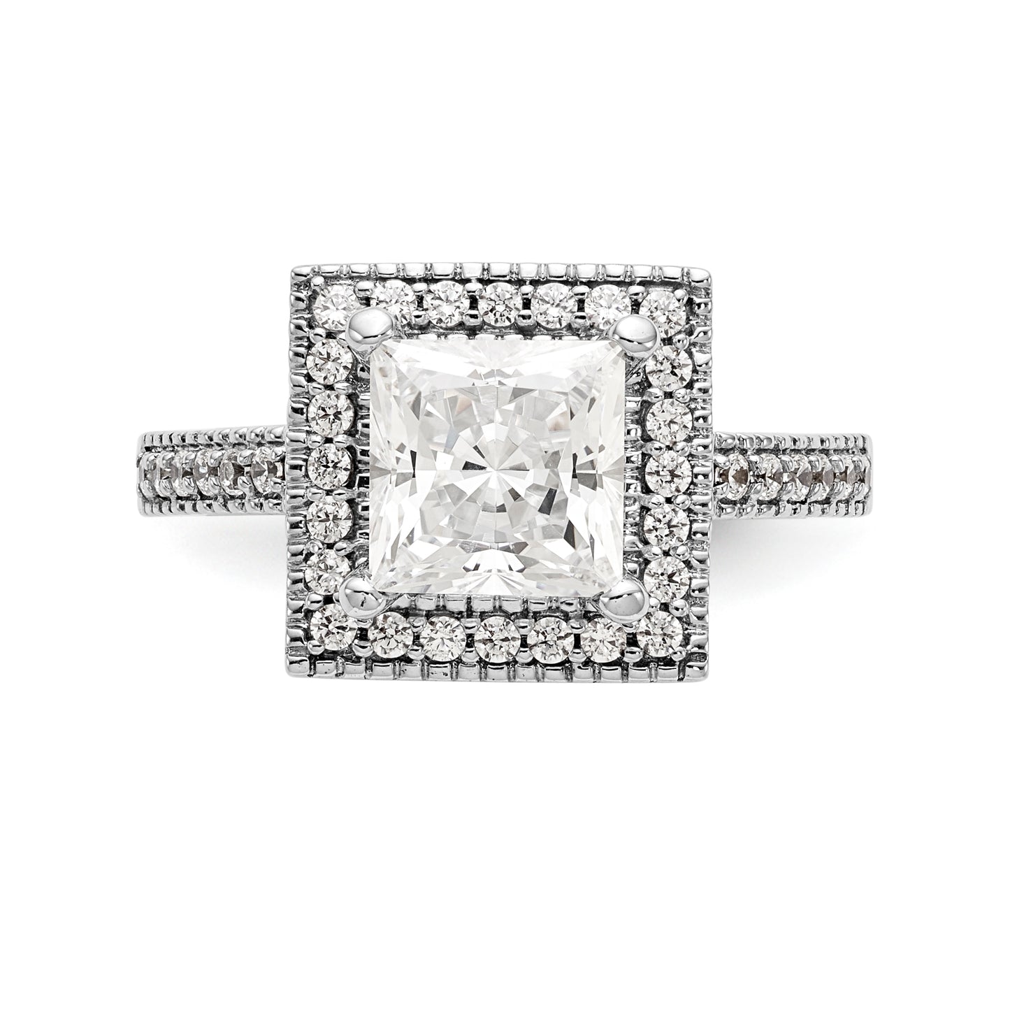 14K White Gold Diamond Princess CZ Square Halo Engagement Ring