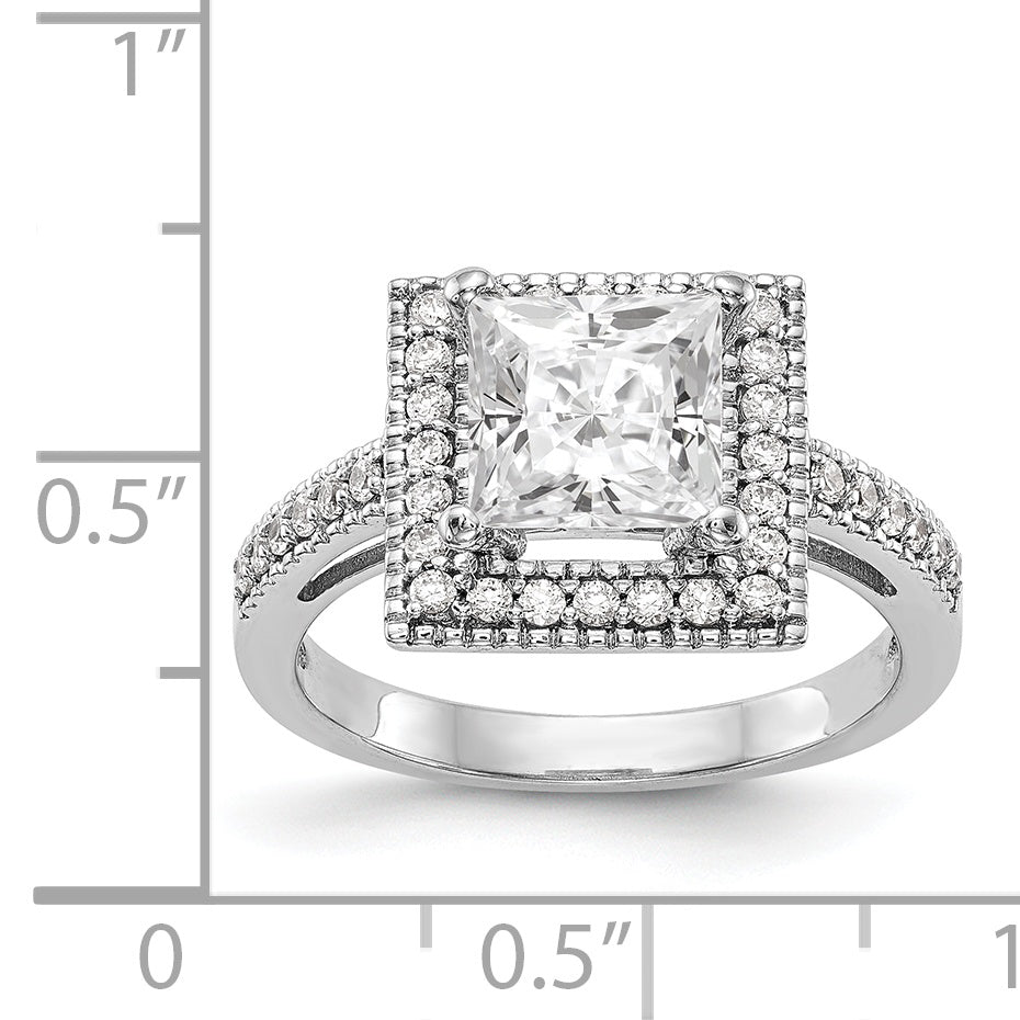 14K White Gold Diamond Princess CZ Square Halo Engagement Ring