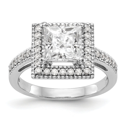 14K White Gold Diamond Princess CZ Square Halo Engagement Ring