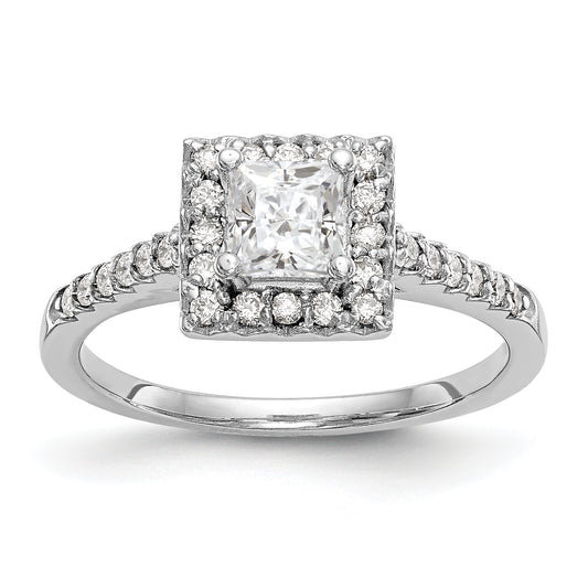 14K White Gold Diamond Princess CZ Square Halo Engagement Ring