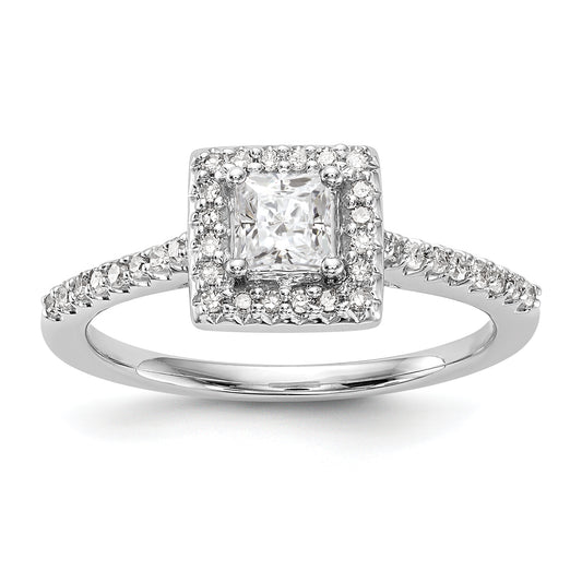 14K White Gold Diamond Princess CZ Square Halo Engagement Ring